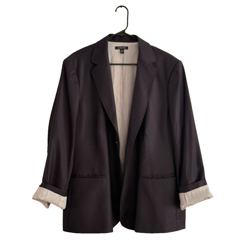 Lands End Wool Cashmere Tailored Blazer Women Size 22W Navy Blue Pick Stitch